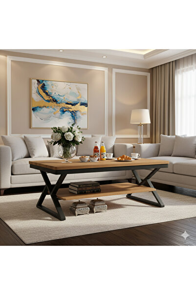 AGD Modern Central Coffee Table with Two Levels Open Shelf