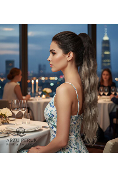 arzuperuk peruk ve saç atölyesi Lastik Tokalı At Kuyruğu Su Dalgalı - Küllü K...