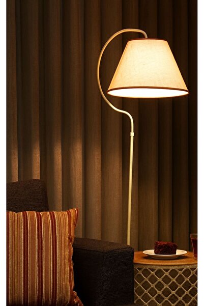 VENON Aydınlatma Lambader Gold Sehpalı Elips Krem Sarı Patine (GOLD ÇEMBER) Krem Şapka.