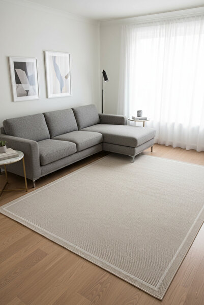 Markaev Vizon Renk Modern Hasır Jüt Halı 3935b Vizon Krem