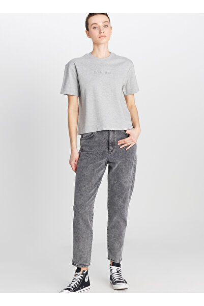 WRANGLER Bisiklet Yaka Gri Melanj Kadın T-Shirt W251030536-Relaxed Fit Mid Lo...