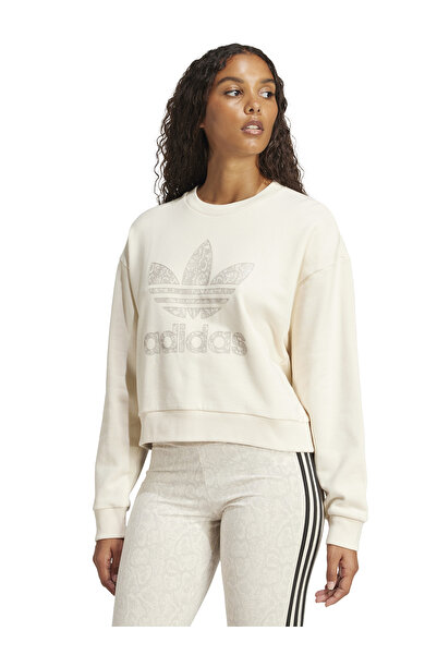 adidas JC8329 SNAKE CREW Krem Yuvarlak Yaka Loose Fit Kadın Sweatshirt
