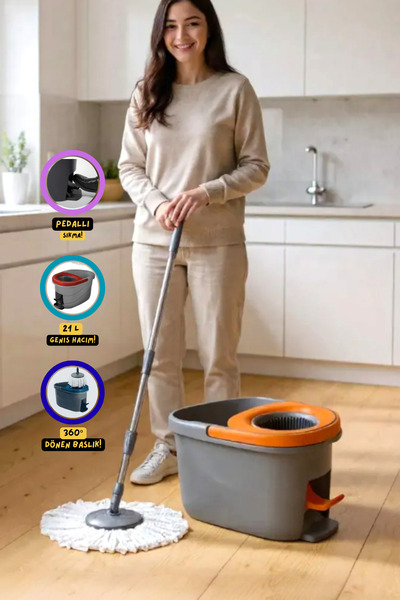 Elefan Apollo Pedallı Mop Seti 21 Lt | 360 Derece Döner Başlıklı Mikrofiber Temizlik Seti, Paspas Seti