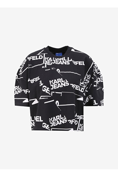 Karl Lagerfeld Jeans Yuvarlak Yaka Baskılı Siyah Kadın T-Shirt 240J1707