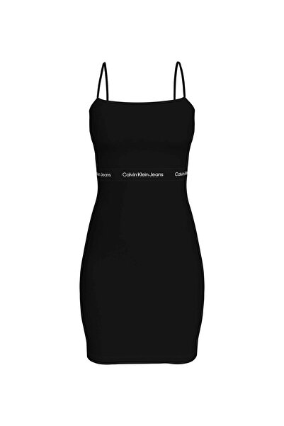 Calvin Klein Jeans Kare Yaka Düz Siyah Kısa Kadın Elbise J20J219644BEH