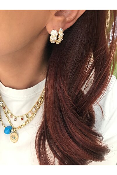 XUPİNGS JEWELRY İri Sıralı Taşlı Kuyumcu Model 14 Ayar Renginde Xuping Halka Küpe