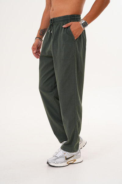 BigBrossBoutique Khaki Men's Summer Cotton Linen Blended Comfortable Fit Trousers