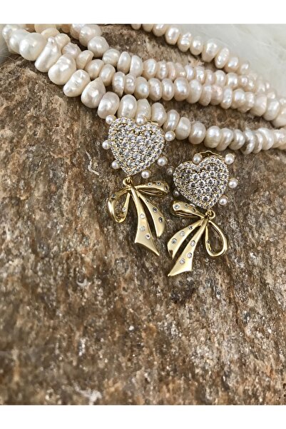 XUPİNGS JEWELRY İçi full taşlı fiyonk detaylı xuping kalp küpe