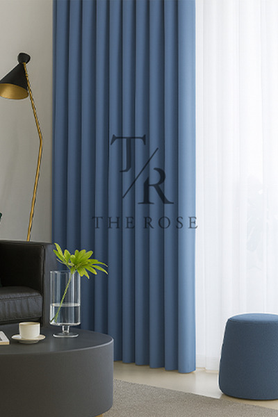 The Rose İndigo Mavi Blackout, Işık Geçirmez, Karartma Perde, Pilesiz, Lüks, A+ Kalite, Tek Kanat, Güneşlik