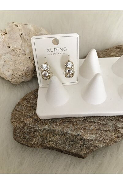 XUPİNGS JEWELRY İri Sıralı Taşlı Kuyumcu Model 14 Ayar Renginde Xuping Halka Küpe