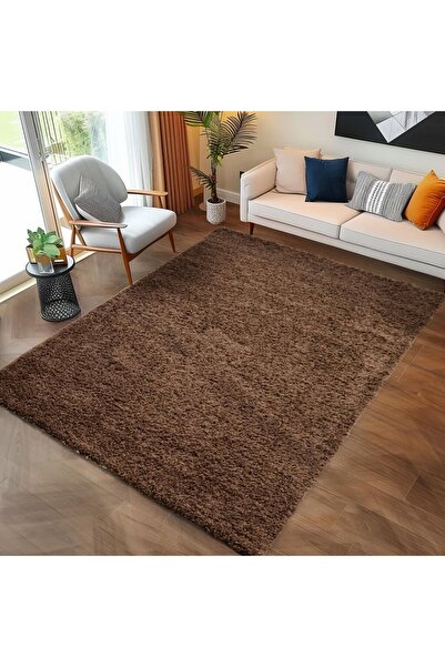 Carpettex Halı Yüksek Tüylü 30 mm Hav Yüksekliğinde Düz Kahverengi Renkli Sha...