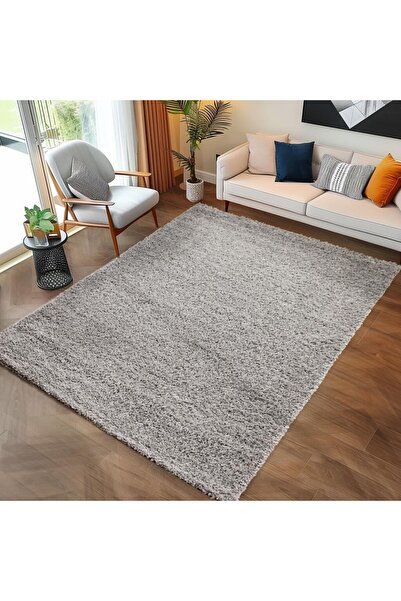 Carpettex Halı Yüksek Tüylü 30 mm Hav Yüksekliğinde Düz Açık Gri Renkli Shagg...