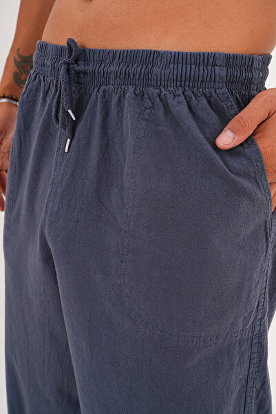 BigBrossBoutique Ανδρικό παντελόνι από βαμβακερό λινό καπνιστό, άνετο και ελαστικό