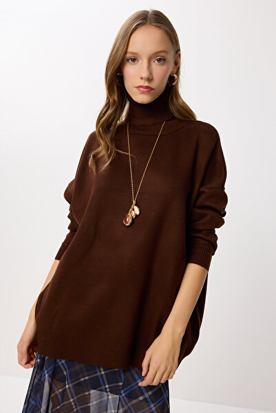 Lovelyİstanbul Πλεκτό πουλόβερ με ζιβάγκο μεγάλου μεγέθους - ΚΑΦΕ LBV0011