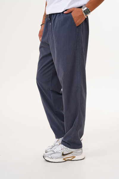 BigBrossBoutique Smoked Men's Summer Cotton Linen Blended Comfortable Fit Trousers