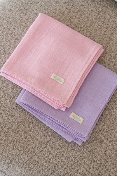 elibaby طقم من 2 غطاء من القطن العضوي 100% (وردي فاتح، لافندر 2 قطعة 75×85 سم)