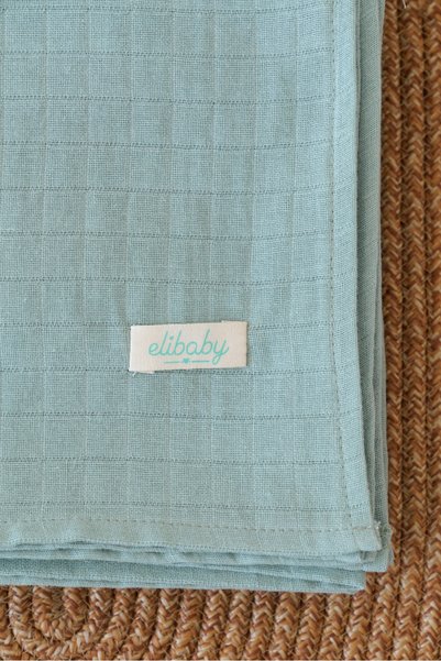 elibaby غطاء من القطن العضوي بنسبة 100% بطبقة مزدوجة من الموسلين باللون الأخضر النيلي (75 × 85 سم)