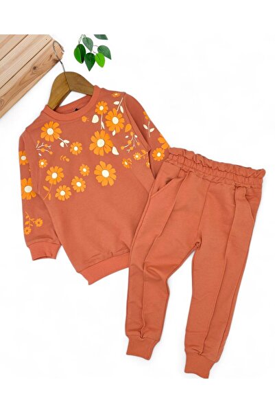 Ege Bebek Girls' Seasonal, Floral Printed Grassed Tracksuit Bottoms, 2-10 Years Old 2 Thread Tracksuit Set