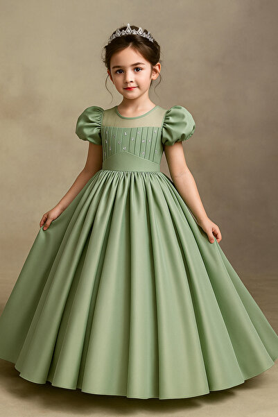 miço kids Rochie de seara printesa fetita de culoare solida cu decolteu rotun...