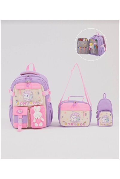 DADU Roxbros Tavşan Figürlü 3'lü Kız Çocuk Okul Çantası Seti - Termal Beslenm...