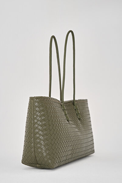 Çantacımstore Kadın Uzun Tote Çanta Haki Örgülü