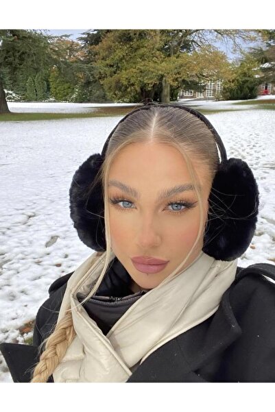 Wearflawless Чорні жіночі плюшеві навушники з м'яким хутром, складані, зігріваючі вуха, зимові навушники