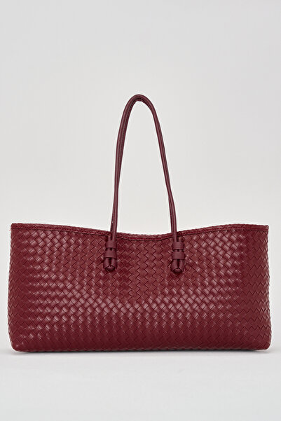 Çantacımstore Women's Long Tote Bag Burgundy Braided
