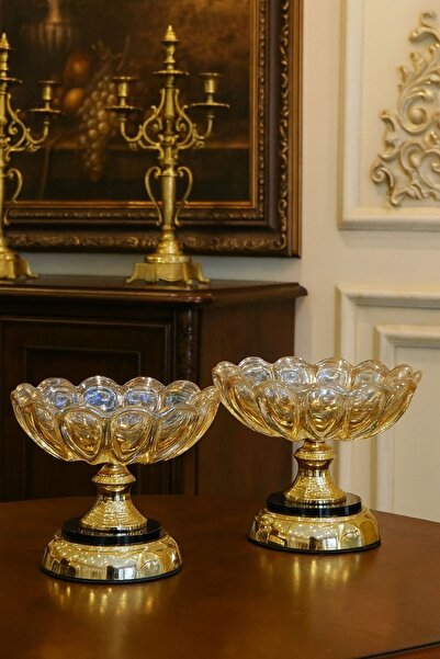 sahane & bazaar METAL AYAKLI CAM ŞEKERLİK & KURABİYELİK SUNUMLUK