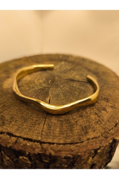 QERMA Çelik Gold Kelepçe Çelik Bileklik Dalgalı Altın Kaplama Bilezik Çelik K...
