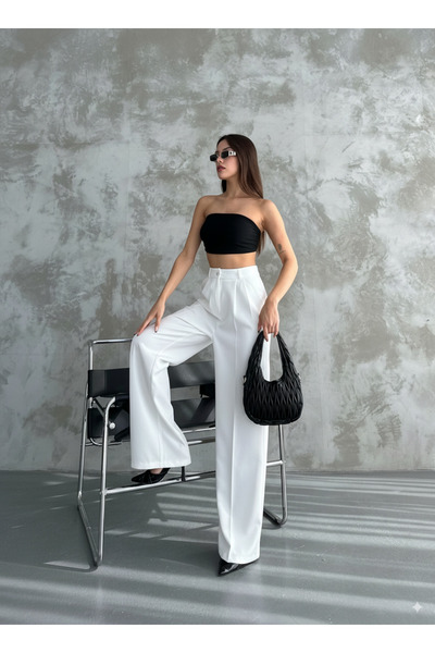 mylunessa High Waist White Palazo Pants