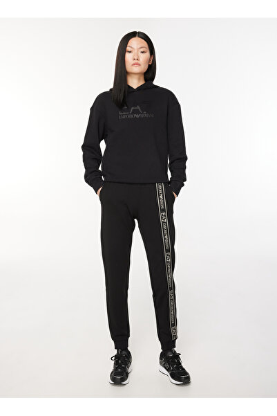 EA7 Kapüşon Yaka Düz Siyah Kadın Sweatshırt 6RTM31