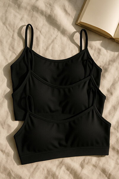 nesterinzar Kadın 3'lü İp Askılı Pedli Sporcu Sütyeni Yarım Atlet