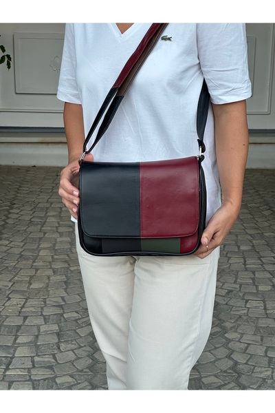 Deribag Piele autentică, dimensiune medie, geantă din piele cu curea încruciș...