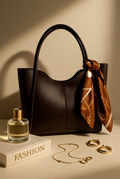 Aura Collection Online Serenite Oversized Scarf Tote Shoulder Bag - Brown