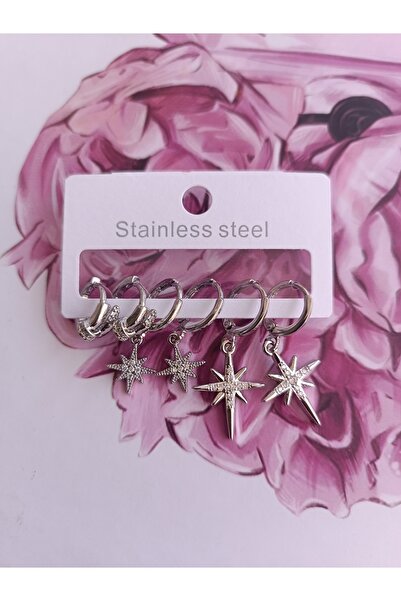 staınless steel Çelik Yıldız Sallantılı Set Küpe
