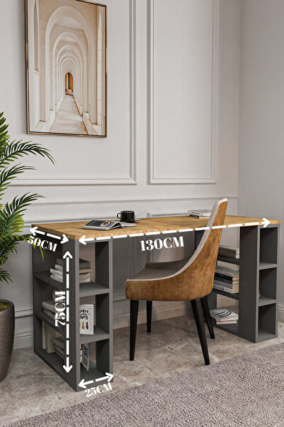 BlackSea Dekoratif Çalışma Masası,6 Bölmeli Bilgisayar Masası,130cm Pc Masası,Gri,Çam