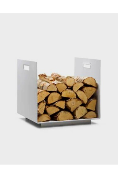 VENON Beyaz Kare 30x30 Metal Şömine Odunluk Dekoratif Soba Yanı Ev Odunluğu Bahçe Mangal Barbekü Odunluğu