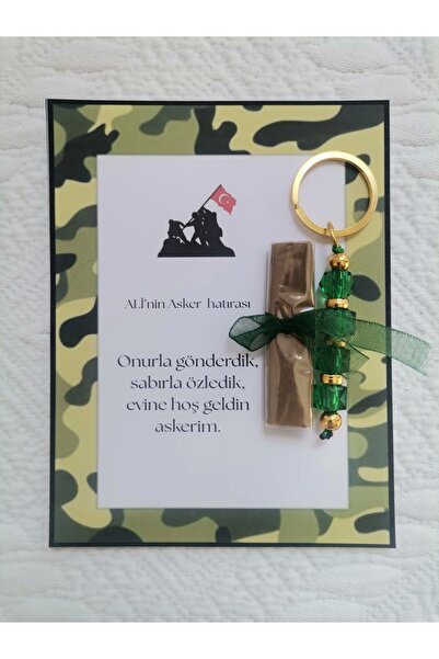 İ&DBABY 64 Adet Kişiye Özel Asker Kına Hatırası Dağıtmalık Hediyelik Yeşil An...
