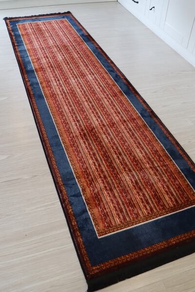 Just Arte Bambu Mavi Salon Halısı Makinada Yıkanabilir Kaymaz Taban Kiremit M...