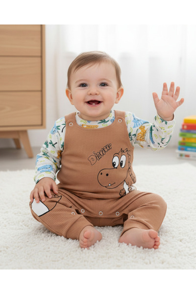 voyyo kids baby ERKEK BEBEK DİNAZOR BASKILI FİTİLLİ ŞİRİN BAHÇIVAN SALOPET TU...