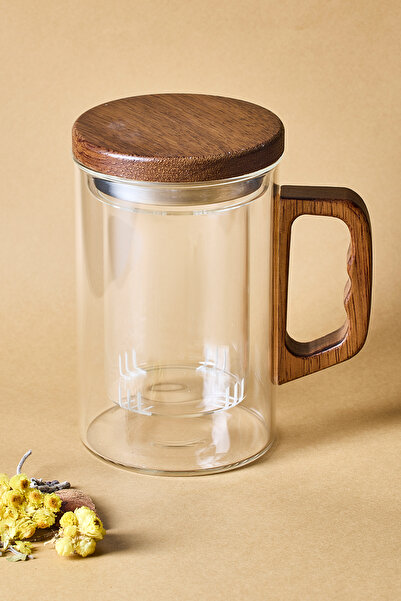 Perotti Herby Borosilikat 500 ml Acacia Detail Plant Tea Cup Teapot with Glass Strainer