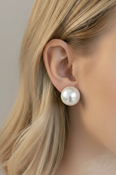 bymissmücevherat 12 mm Büyük İnci Küpe – 925 Ayar Gümüş, 14K Gold Kaplama, Gelin & Abiye Küpe |