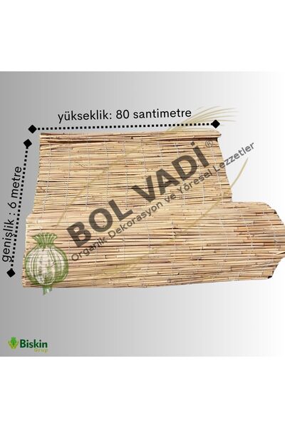 BİŞKİN 80cm X 6m Afyonkarahisardan Misina Ipli Doğal Bambu Kamış Çit,bahçe Çiti,hasır Çit, Gölgelik