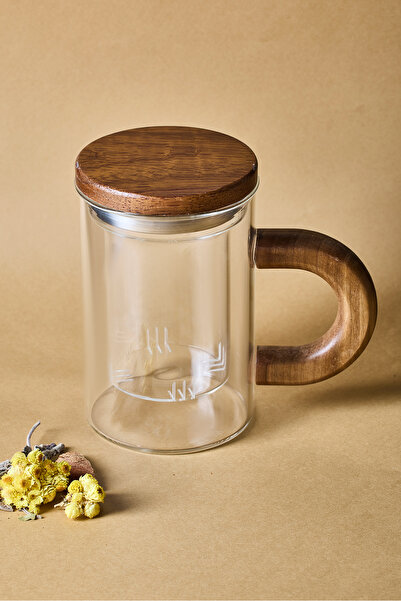 Perotti Herby Borosilikat 500 ml Acacia Detail Plant Tea Cup Teapot with Glass Strainer