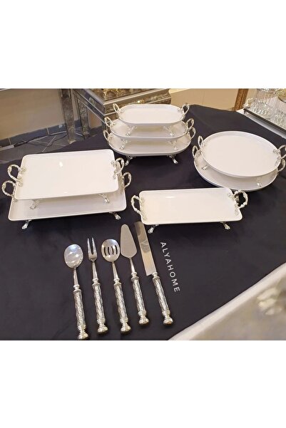 AlyaHomeAksesuar Porselen’li tam sunum seti gümüş