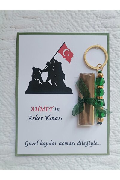 İ&DBABY 100 Adet Kişiye Özel Asker Kına Hatırası Dağıtmalık Hediyelik Yeşil A...