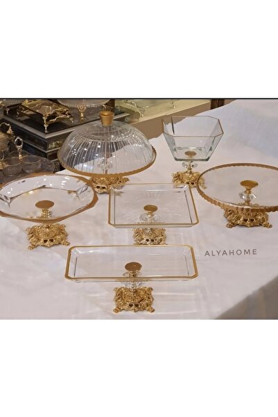 AlyaHomeAksesuar Döküm Ayaklı Yaldızlı Gold Sunum Seti