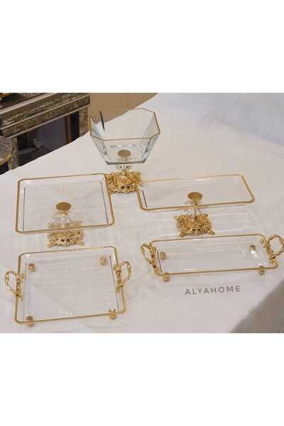 alya home aksesuar طقم عرض بأرجل مصبوبة مكون من 5 قطع باللون الذهبي