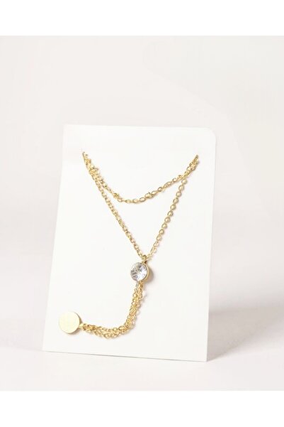 maia قلادة بسلسلة متعددة الطبقات باللون الذهبي - مزينة بحجر دائري
