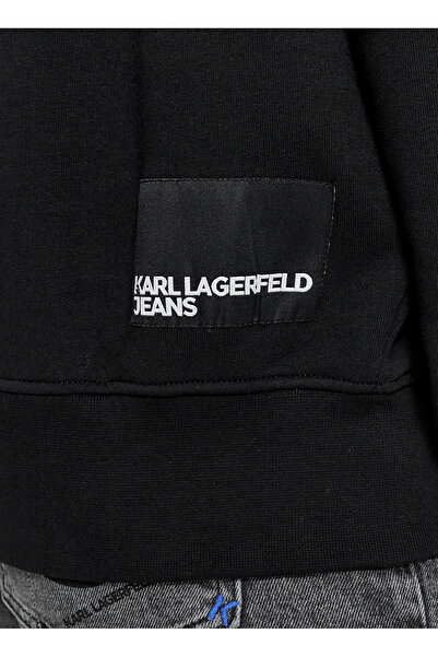 Karl Lagerfeld Jeans Bisiklet Yaka Siyah Erkek Sweatshırt 236D1855_KLJ STRIPE LOGO SWEAT